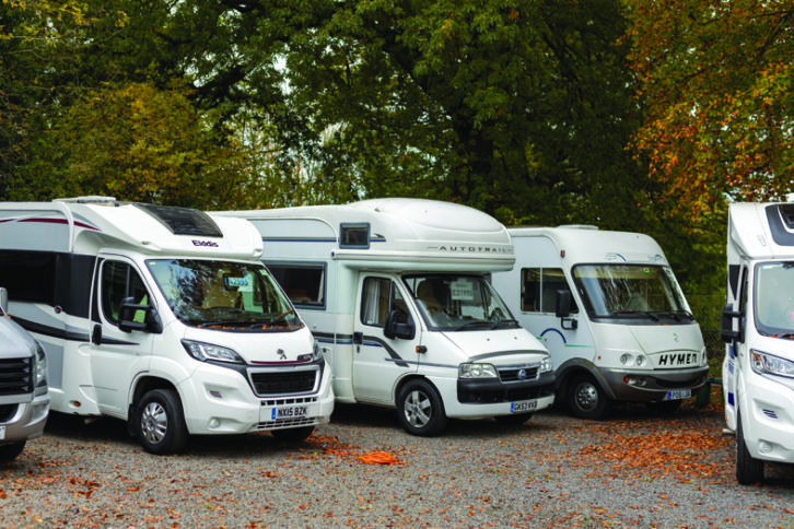 Motorhomes parked up on a forecourt