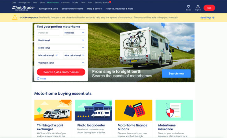 The AutoTrader website search page