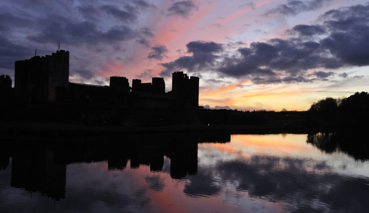 Caerphilly Castle at dusk