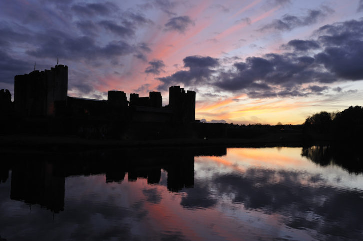 Caerphilly Castle at dusk