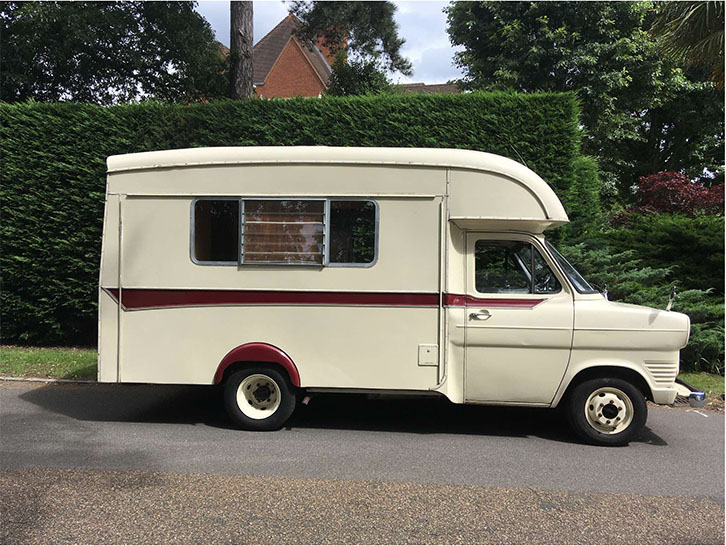 A side view of a retro campervan