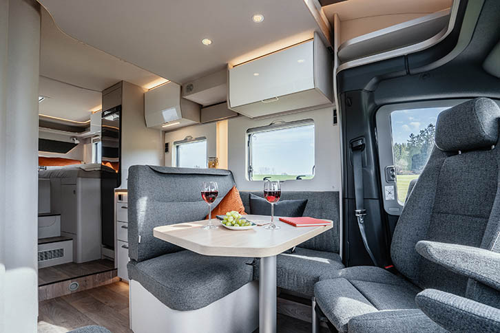 The interior of a Hymer motorhome