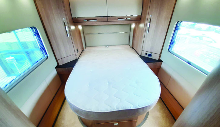 Island bed does not roll back to make a day-bed, but bedroom is well-lit, with a rooflight, large windows and LEDs