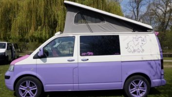 Campervan for hire with bold colouring