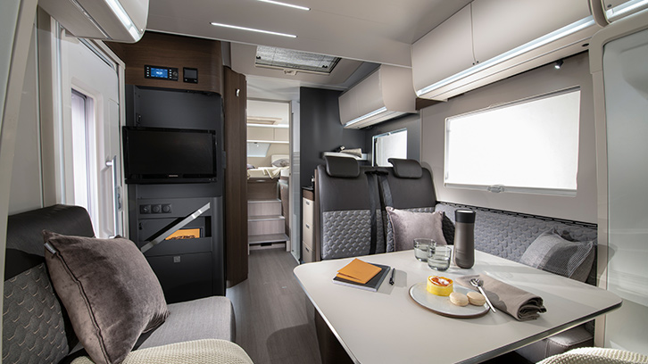 An interior shot of the Adria Matrix Supreme 670SL, winner of the best motorhome under £80,000 at the Practical Motorhome Awards 2022