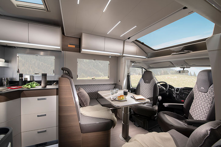 Interior photo of the living area in a Adria Matrix Supreme 670SL, winner of the best motorhome for families