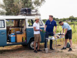 Gino D'Acampo, Gordon Ramsay and Fred Sirieix enjoy a feast by their vintage VW campervan, as Gino cooks a risotto with the black summer truffles.