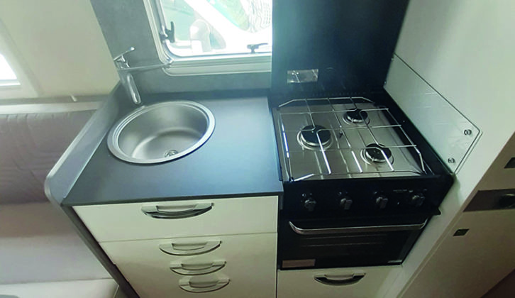 You only get a three-burner gas hob in the kitchen, and there's no folding flap to extend the work surface