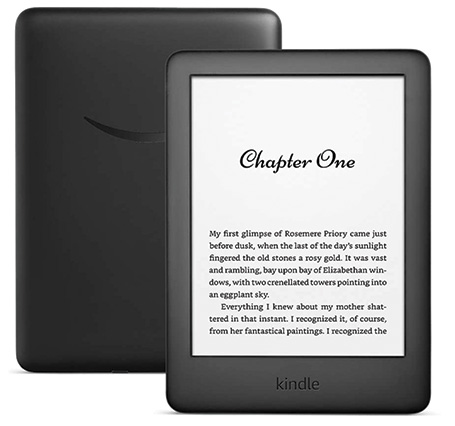 The front and back of an Amazon Kindle