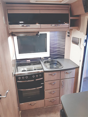 The kitchen and splashback in the Nuevo EK