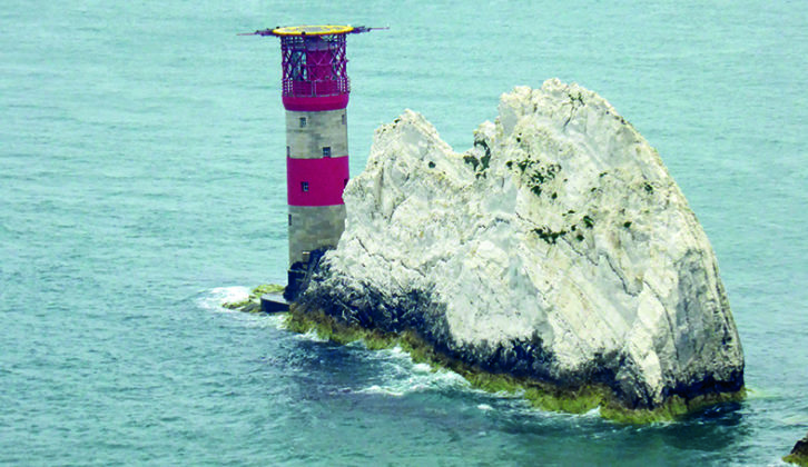 Clifftop views of the iconic lighthouse at The Needles