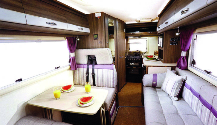This 2016 four-berth Broadway EK has four travel seats. Similar rear travel seats were a cost option on the low-profile two-berth EK
