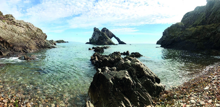 Precarious sea arch on the clifftop at Portknockie