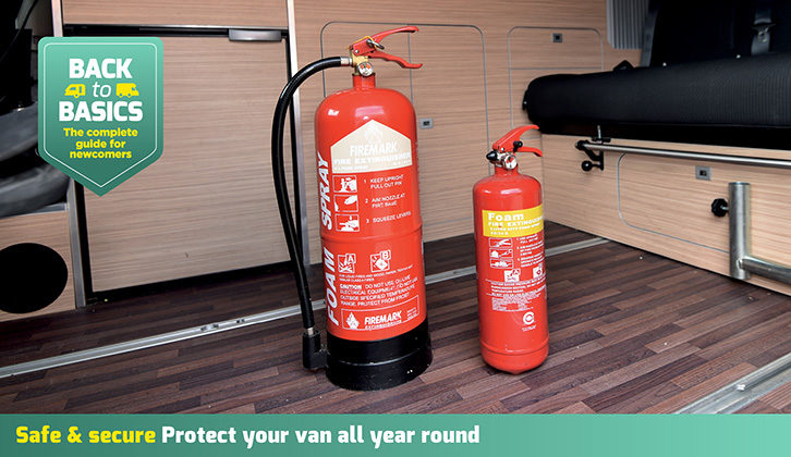 Two fire extinguishers in a 'van