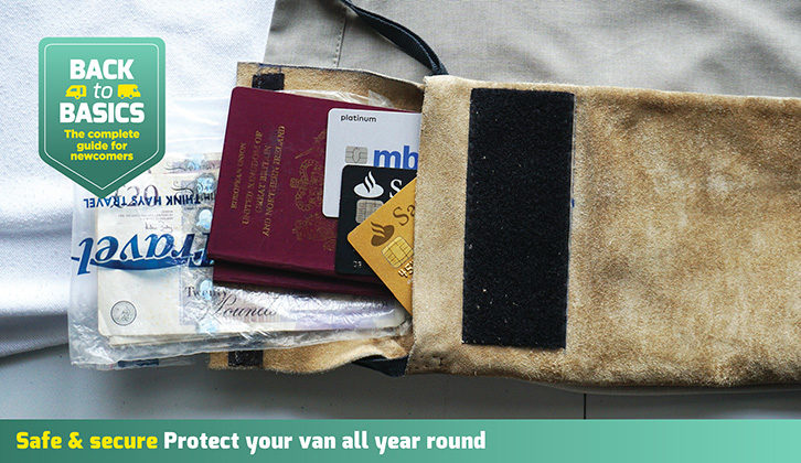 A pouch containing a passport and money