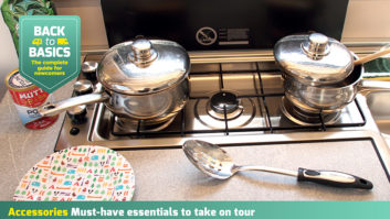 Pans on a hob in a motorhome kitchen