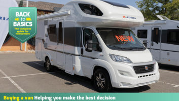 An Adria motorhome with a 'new' sticker on it
