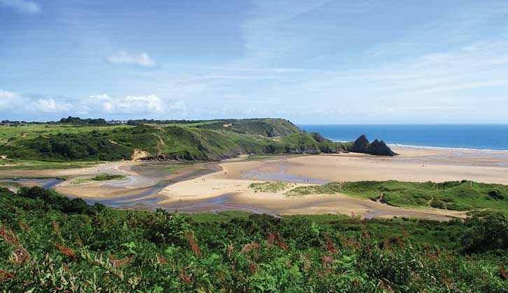 The beach at Three Cliffs Bay in the Gower Peninsula