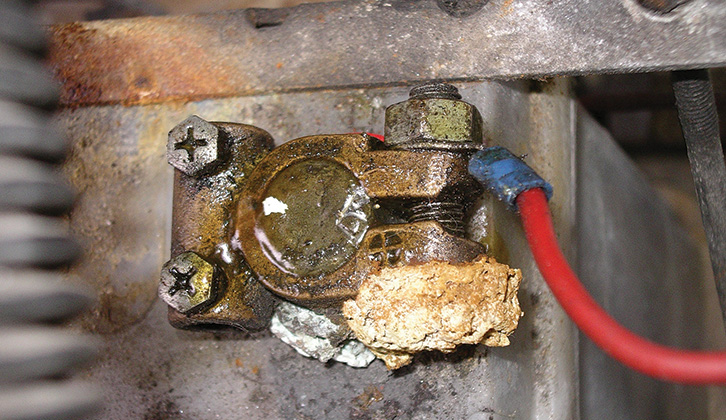 Oxidation on the battery terminals will need to be cleaned away to ensure that a good connection can be maintained