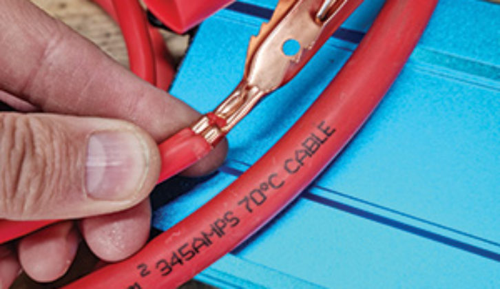 Cheap inverter cables were clearly not much good – this is the sort of cable thickness a powerful inverter needs and it should be marked for the current rating
