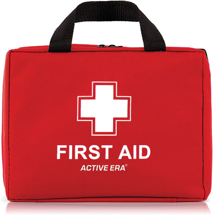 A red first aid kit