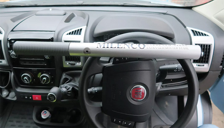 A steering wheel lock in place