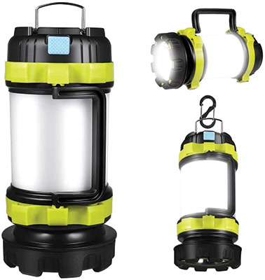 A torch lantern in three different views