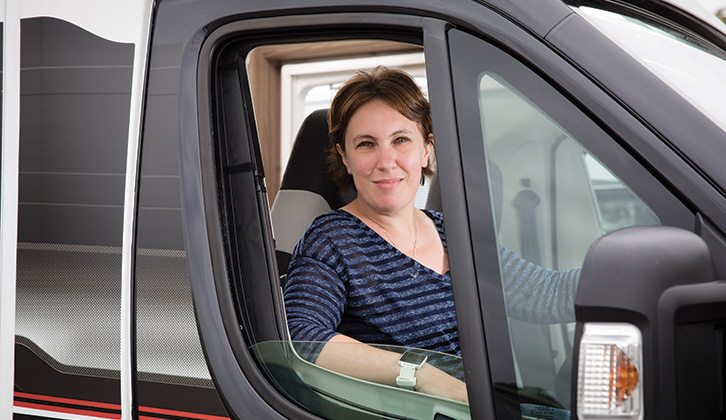 Practical Motorhome Editor Sarah Wakely, at the wheel of a van