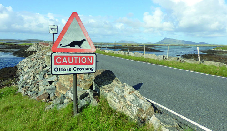 Unique road signs mark many of the causeways on Uist