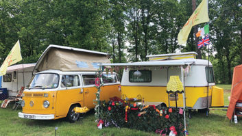 A Volkswagen campervan on site