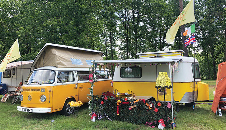 A Volkswagen campervan on site