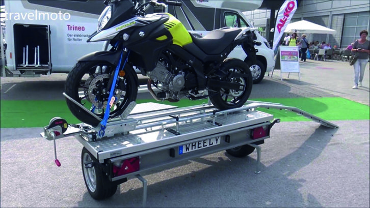 Compact trailers - such as this Wheely - mean the motorbike's weight isn't resting on the tow hitch, to save your payload