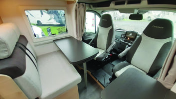 Swivel the cab seats for a comfortable lounge, with a sideboard where you could place a TV set