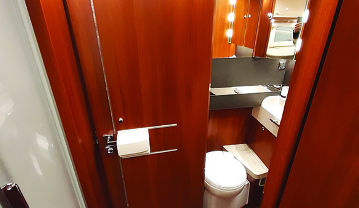 Washroom partition doors can be closed to create a dressing area