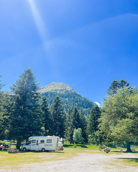 The motorhome parked up