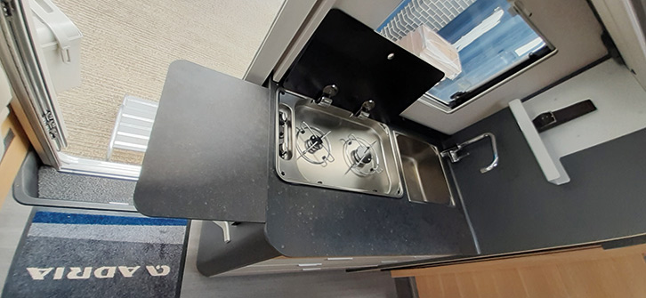 The Adria Matrix 600SL Axess comes with a two burner hob