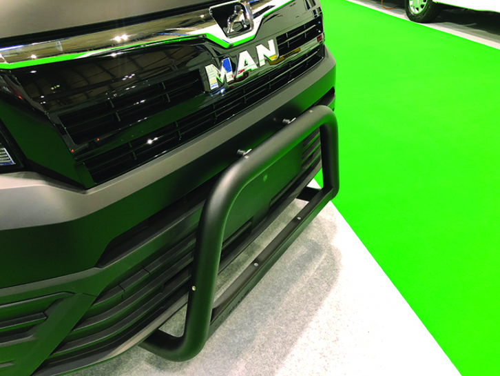 Built for all-terrain touring, the Knaus has a bull bar and lighting designed to penetrate both snow and fog