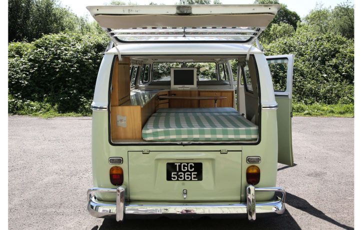 The rear of the 1967 Volkswagen campervan side on