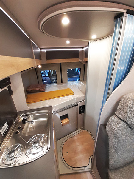 The kitchen's integrated sink and hob