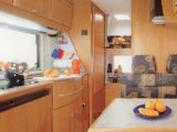 View rearwards in a 1999 Hymercamp 524, with bunk beds at far rear