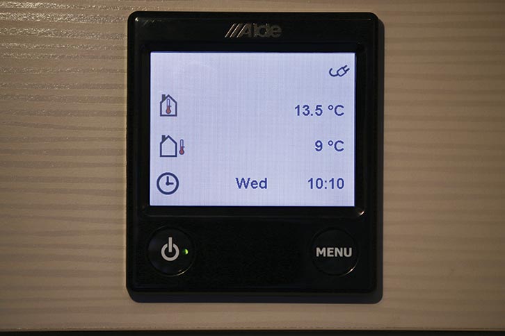 The home screen on the control panel