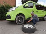 The tyre being fitted to a motorhome