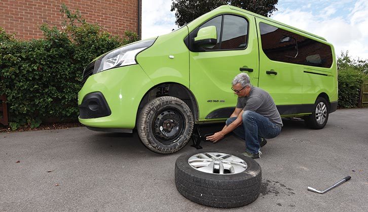The tyre being fitted to a motorhome