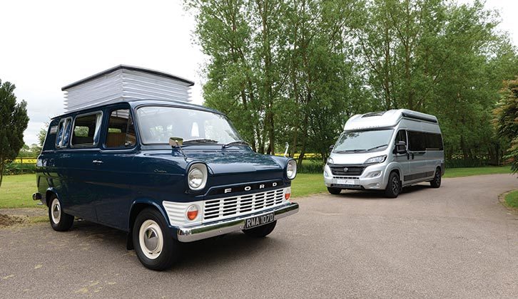 Two parked classic campers