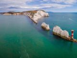 Fine views of the chalk stacks and the famous lighthouse at The Needles