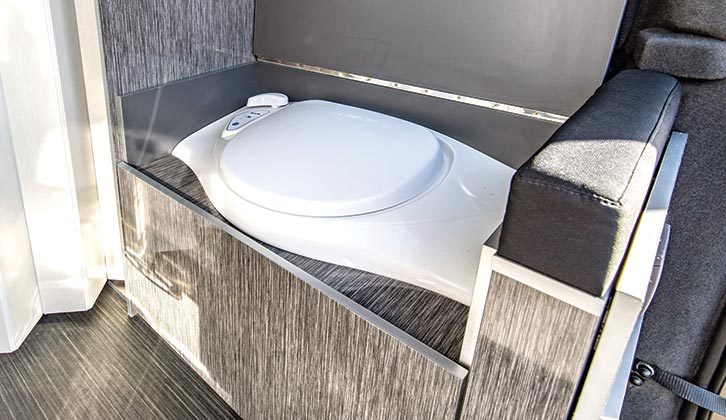 The toilet in the Lux XL is hidden in its own cupboard