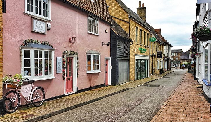 A house with pink bricks on Saffron Walden’s medieval streets