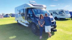 Paul and Carmelina, standing in front of the Bailey motorhome
