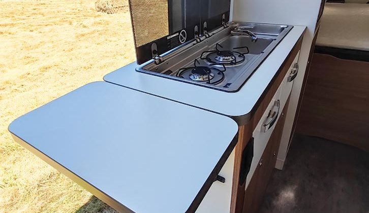 The two-burner hob and extendable worktop