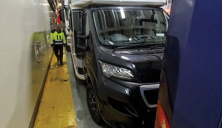 The Bailey parked up on the ferry’s vehicle deck